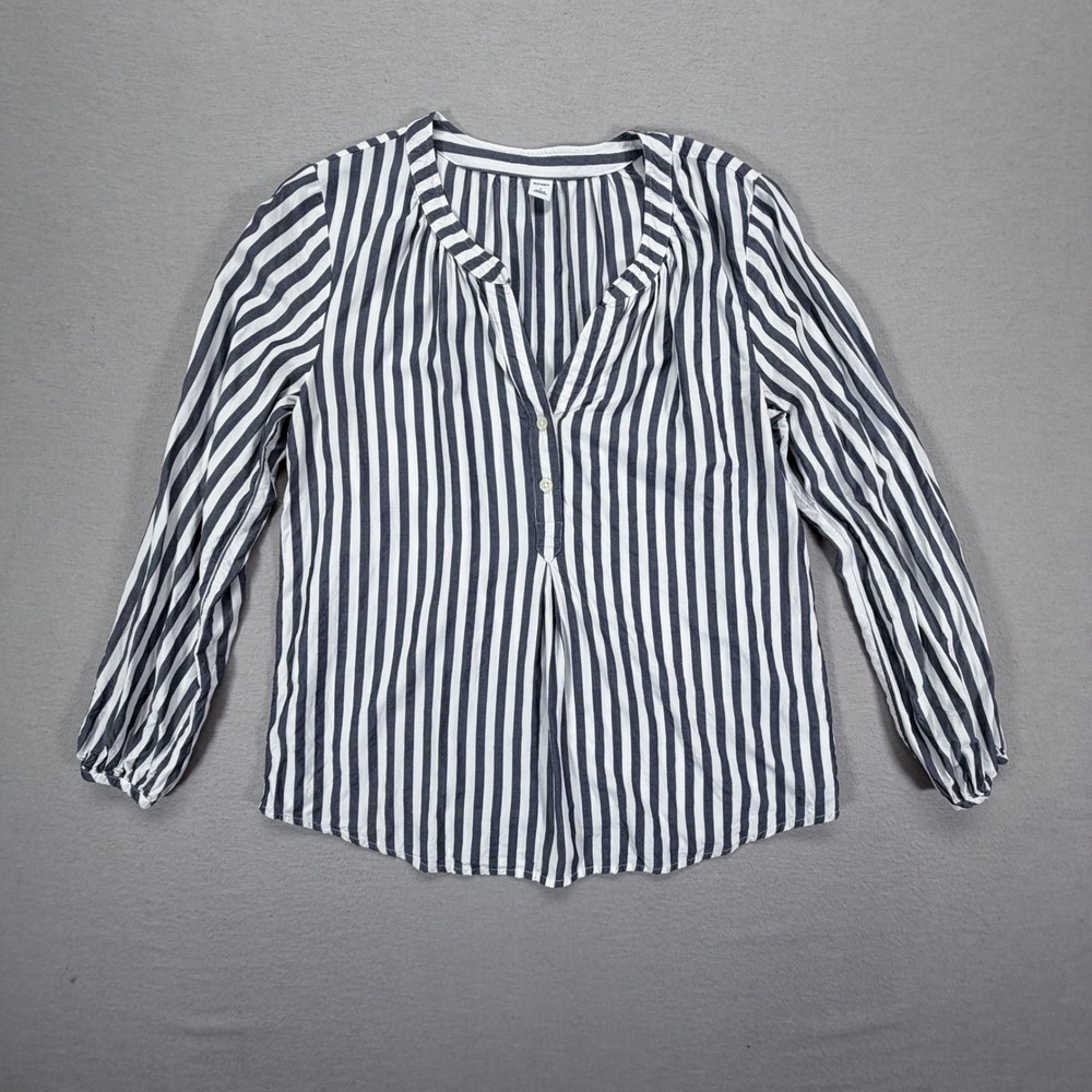 Old Navy Blouse Womens Medium Navy White Striped Split Neck Rayon Top